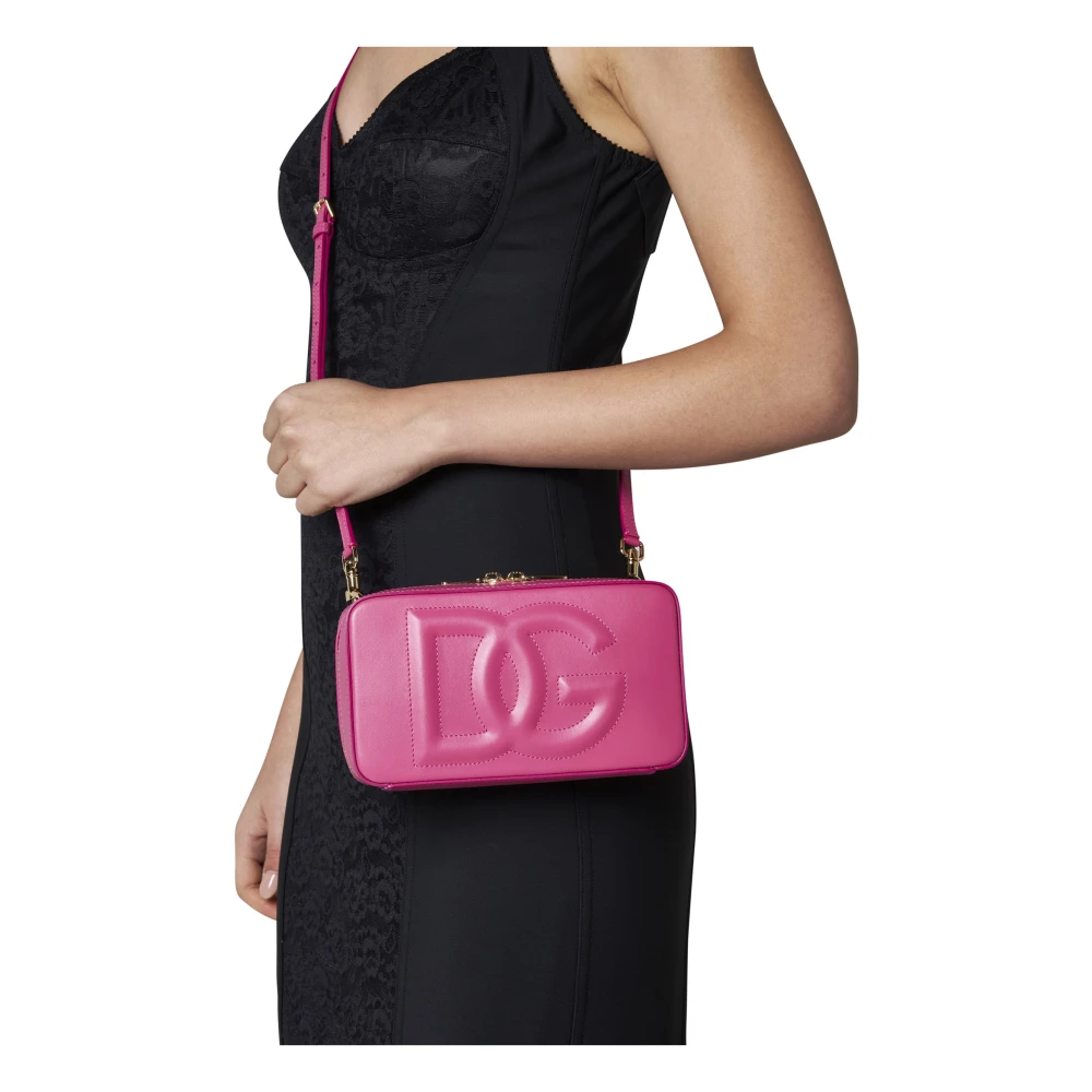 Dolce & Gabbana Roze leren schoudertas met logo Purple Dames