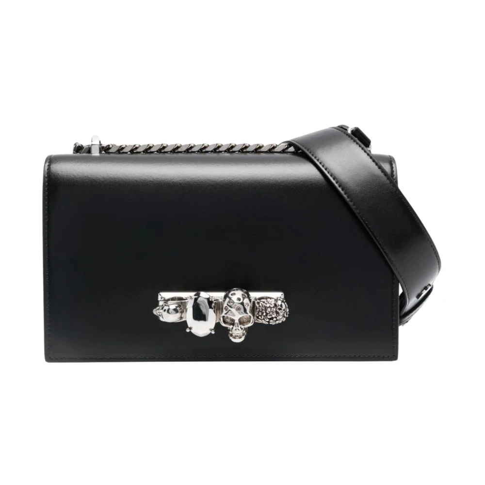 Alexander McQueen Svart Läder Cross Body Väska med Swarovski Kristaller Black, Dam