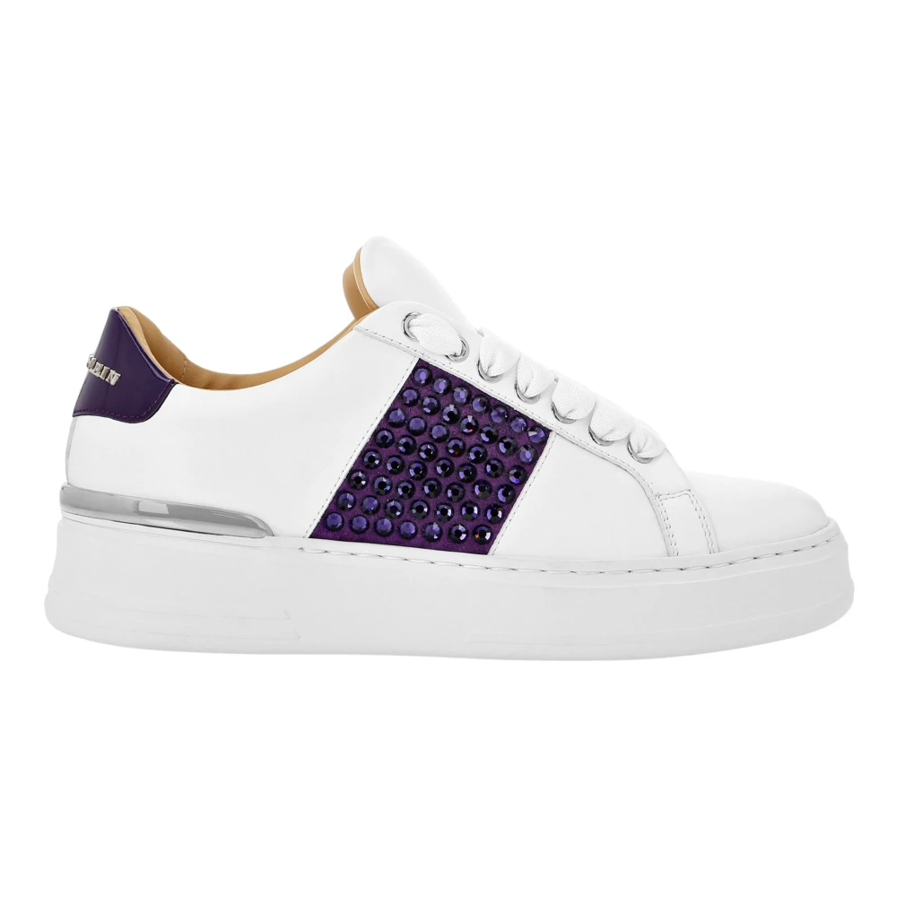 Philipp Plein Mix Leather Lo-Top Sneakers Crystal Dames Schoenen Wit