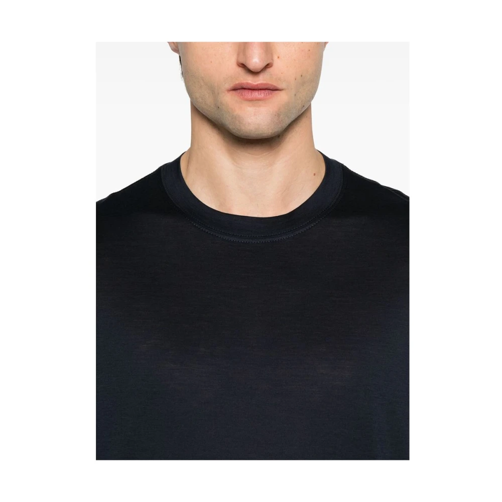 BRUNELLO CUCINELLI Navy Blue Korte Mouw T-shirt Blue Heren