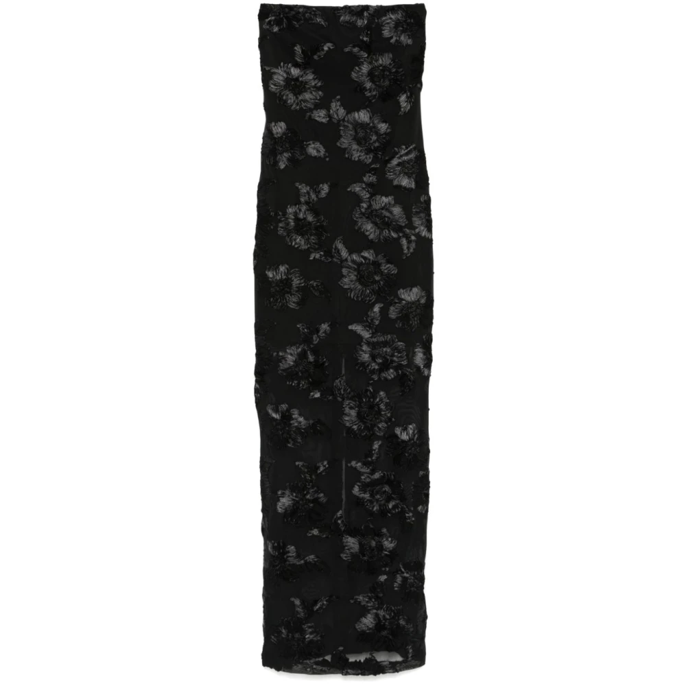 Rotate Birger Christensen Flower Mesh Tube Jurk Black Dames