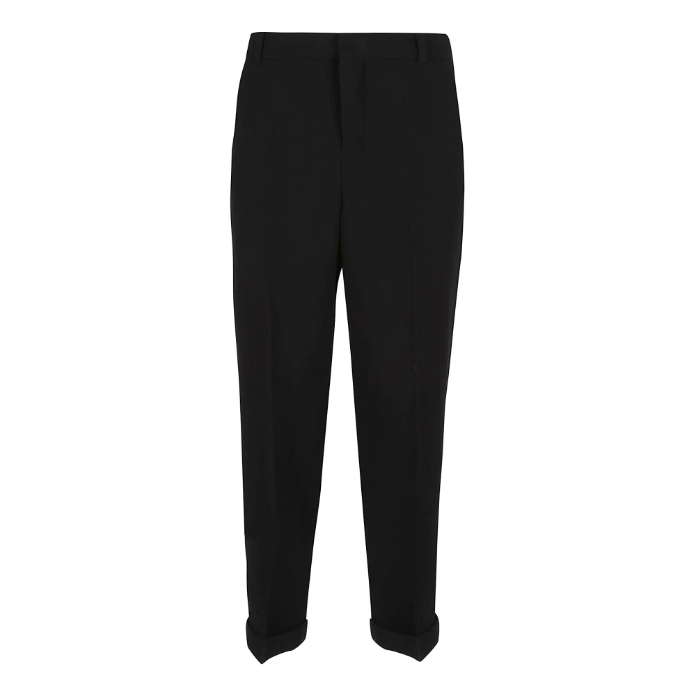 Balmain Dubbele Wol Crepe Rechte Broek Black Heren