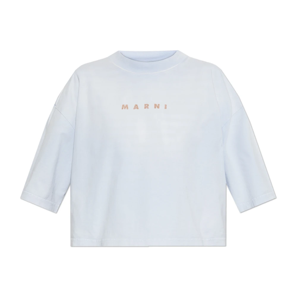 Marni - Camiseta Con Logo Estampado - Tops - Mujer - Azul - 2XS
