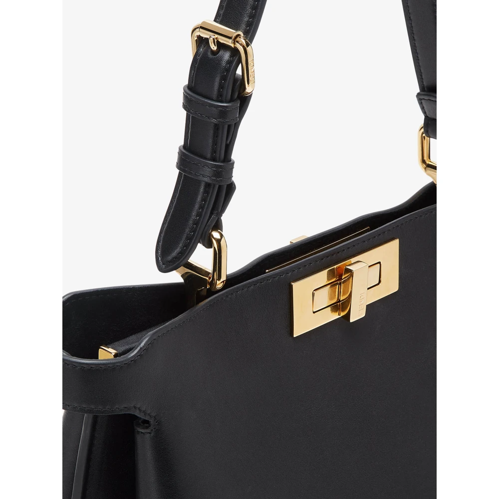 Fendi Zwarte leren schoudertas met draaislot Black Dames
