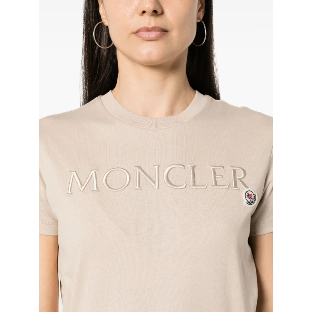 Moncler Beige T-shirts en Polos met Logo Beige Dames