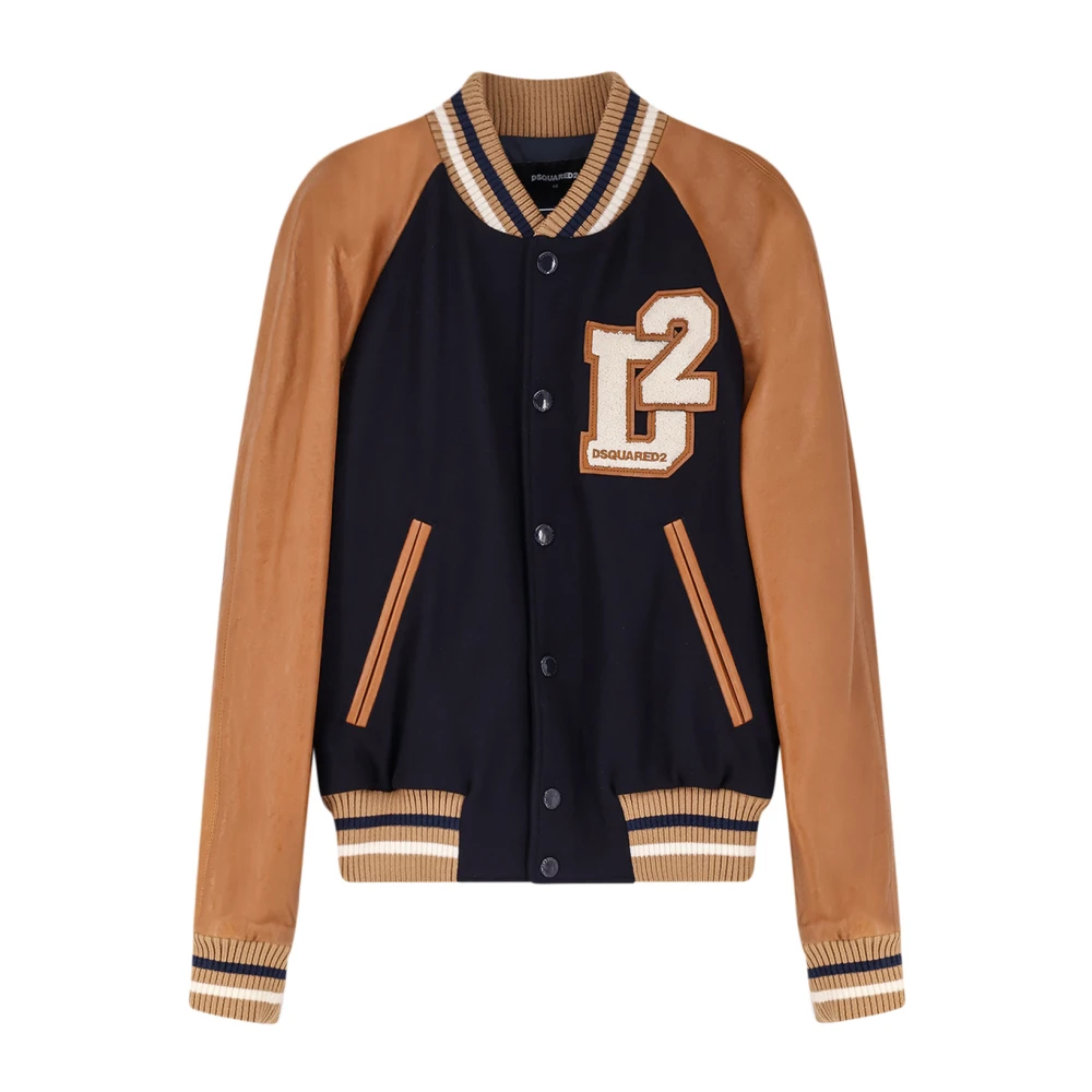 Dsquared2 Multicolor D2 Varsity Wool And Leather Bomber - Male - Bomber Jackets - S - Jackets