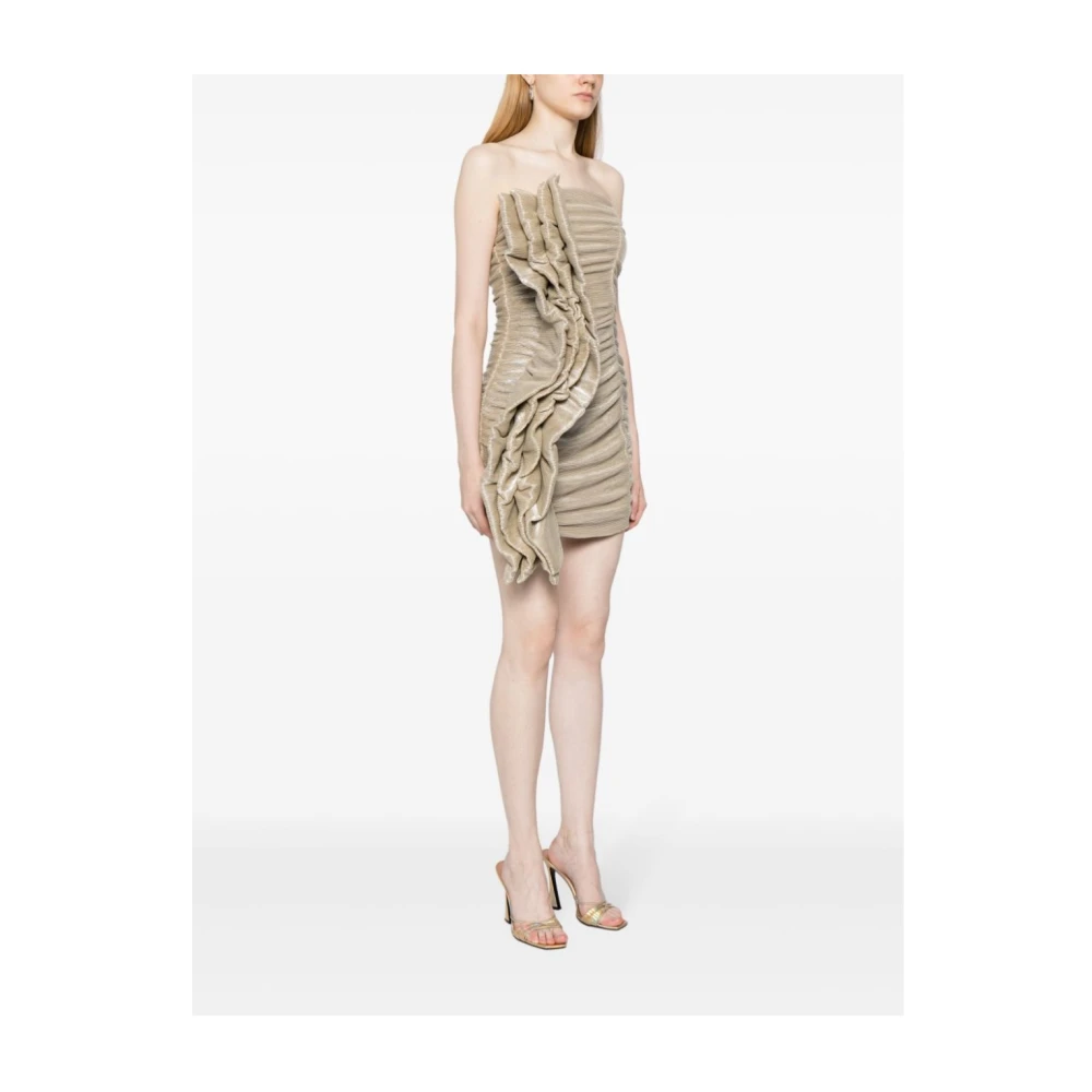 Rotate Birger Christensen Korte Mouw Jurk met Ruches Beige Dames