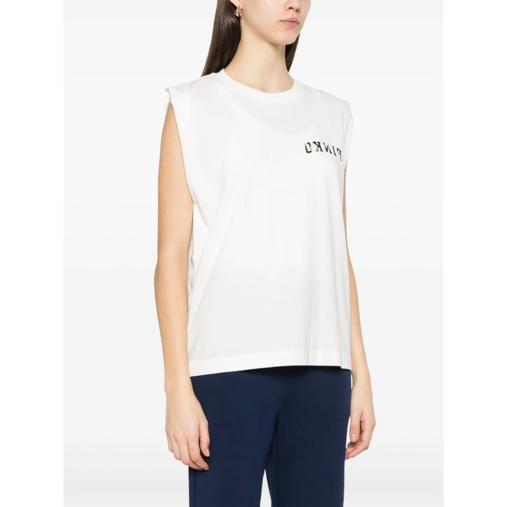 pinko Witte Crew Neck Mouwloze Tops White Dames