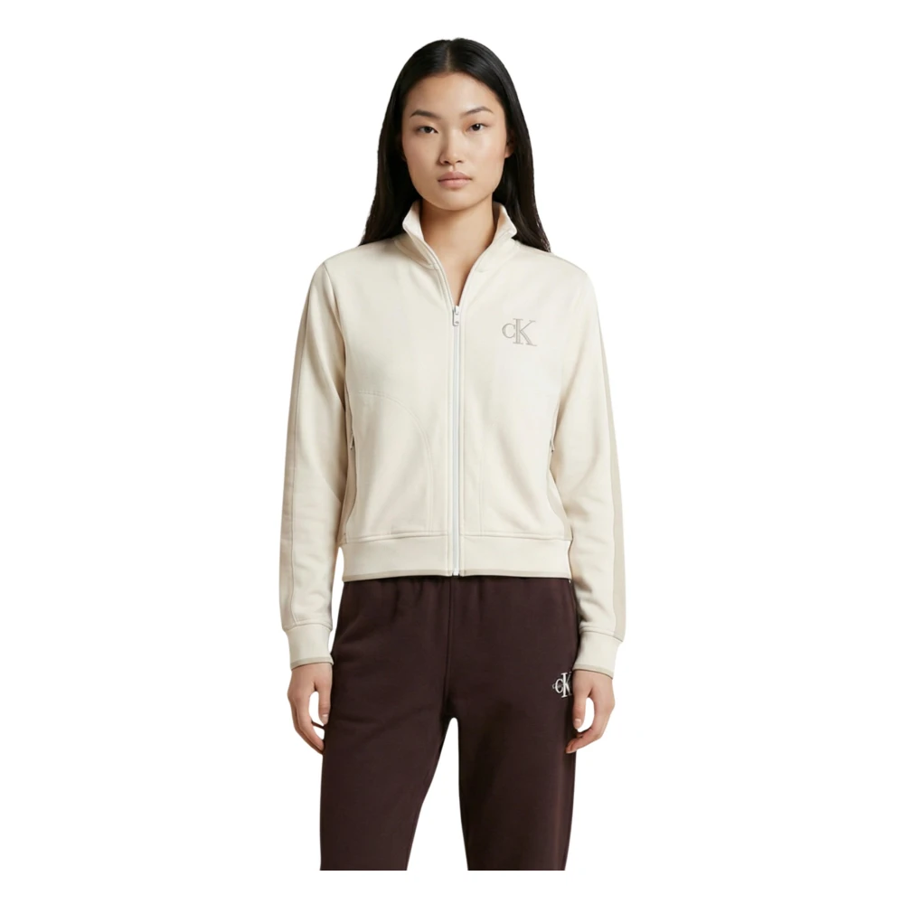 Calvin Klein Jeans Women's Beige Lv047e226g - Zip-Throughs - L - Sweatshirts & Hoodies