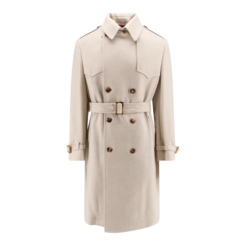 Brunello Cucinelli Men's Beige Double-Breasted Wool Coat Aw24