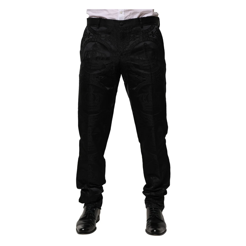 Dolce & Gabbana Men's Black Cotton Dg Crown Dress Trousers - Slim-Fit Trousers - Xl - Trousers