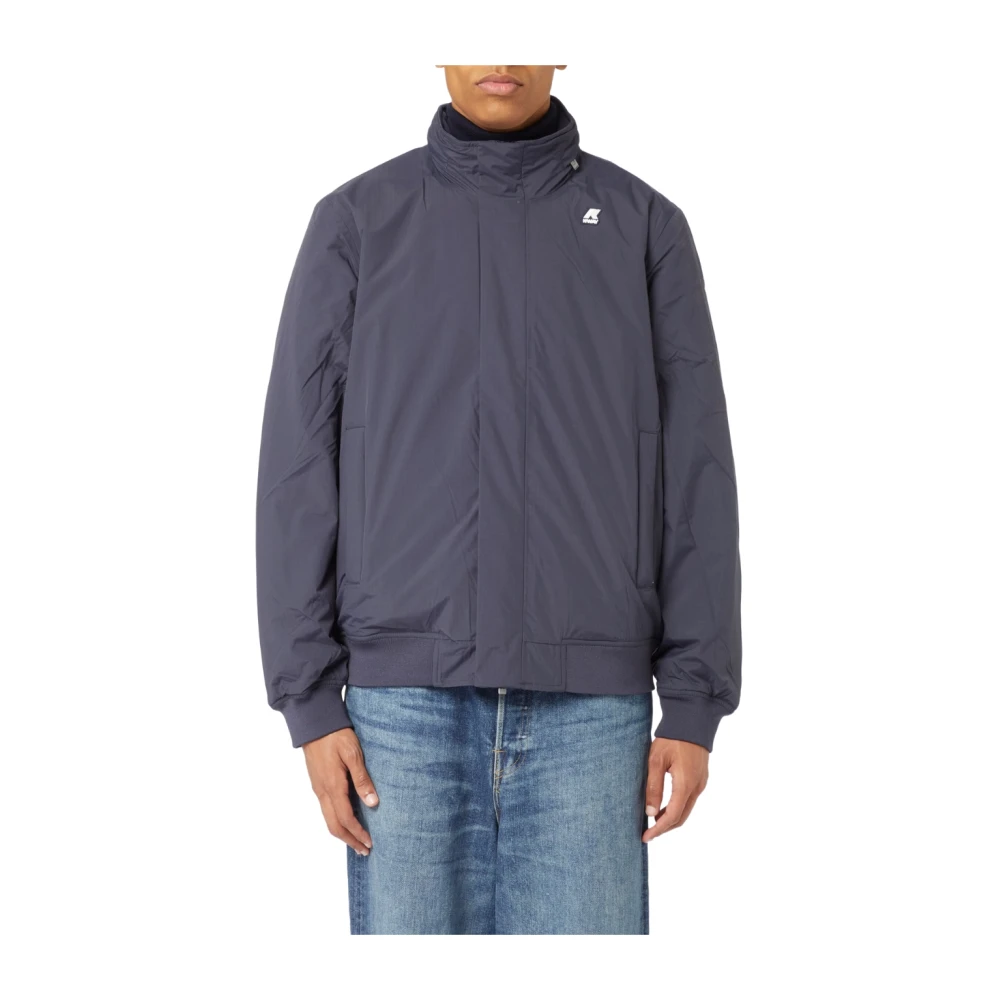 K-Way Men's Blue Slim Fit Ripstop Hooded Jacket