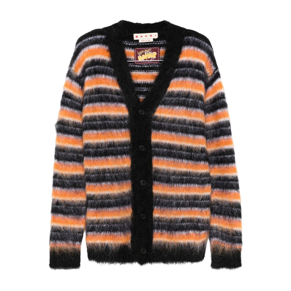 Marni Iconische Geborstelde Gestreepte Mohair Cardigan Multicolor Heren