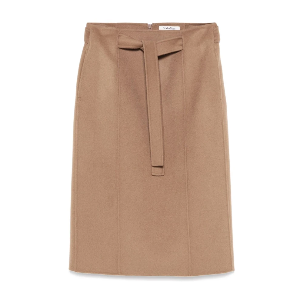 Max Mara Kamel Midi Kjol med Bälte Brown, Dam