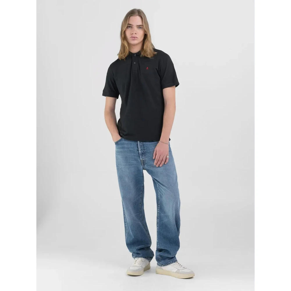 Replay Cotton Short Sleeve Polo Shirt Black Heren