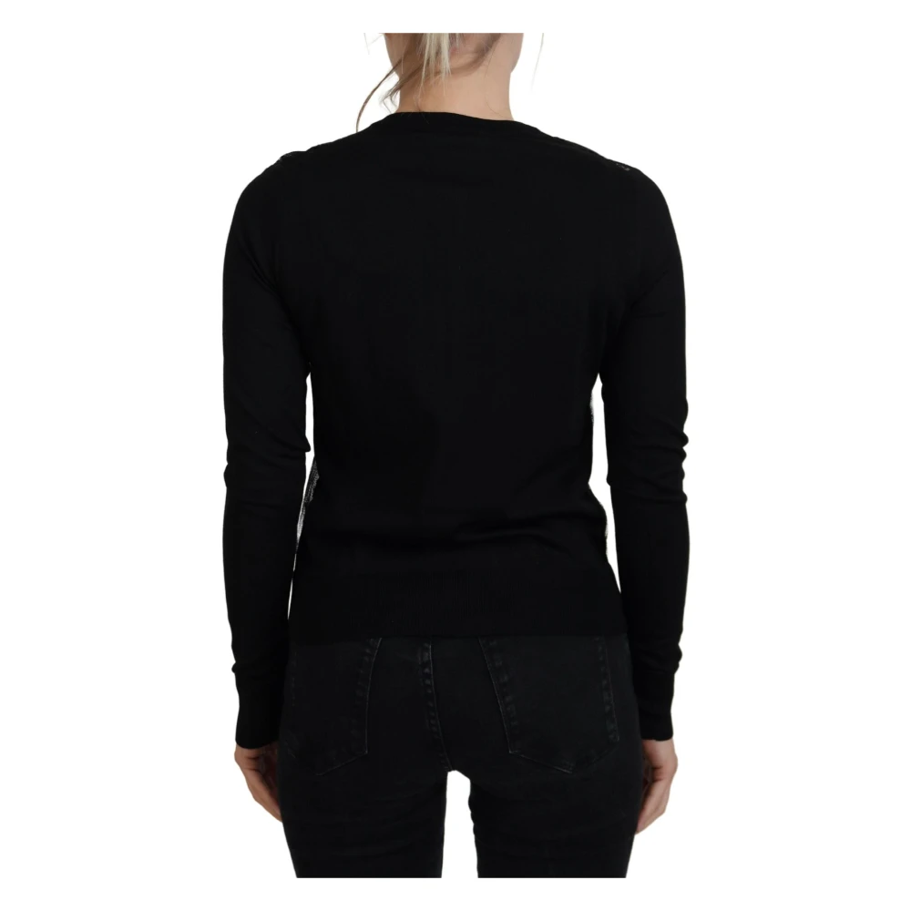 Dolce & Gabbana Elegante Zwarte Bloemen Kant Vest Black Dames