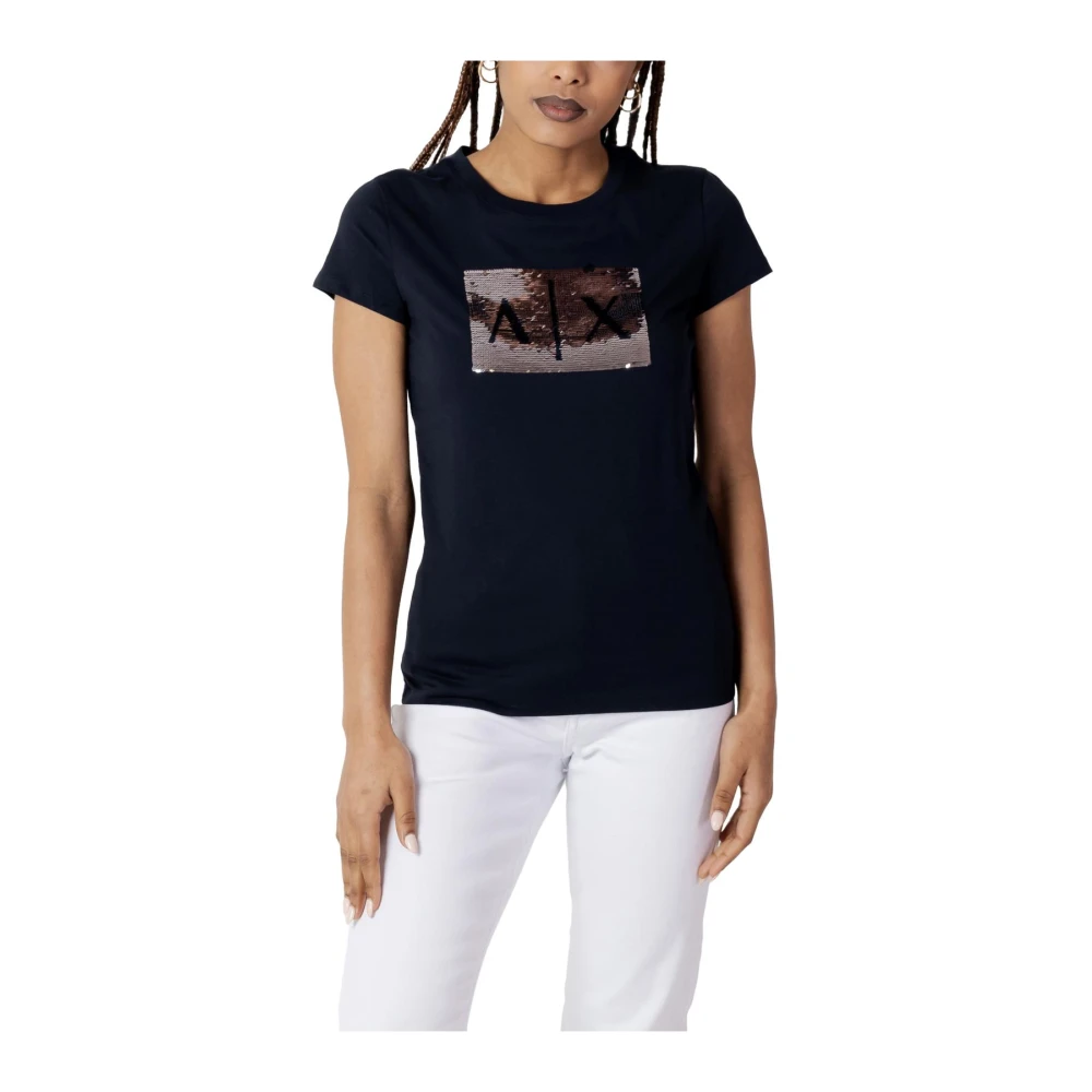 Armani Exchange Women's Blue T-Shirts,, Casual Cotton T-Shirt Medium