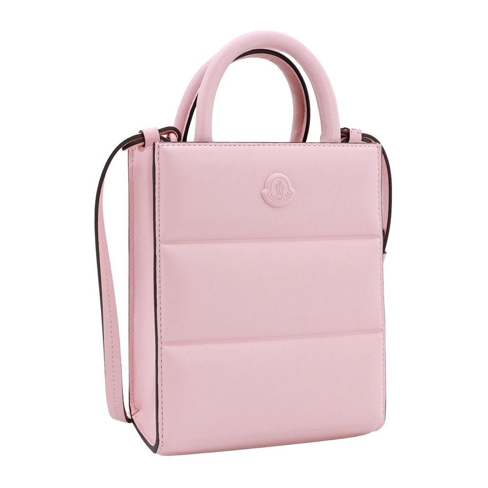 Moncler Leren gewatteerde handtas met logo patch Pink Dames