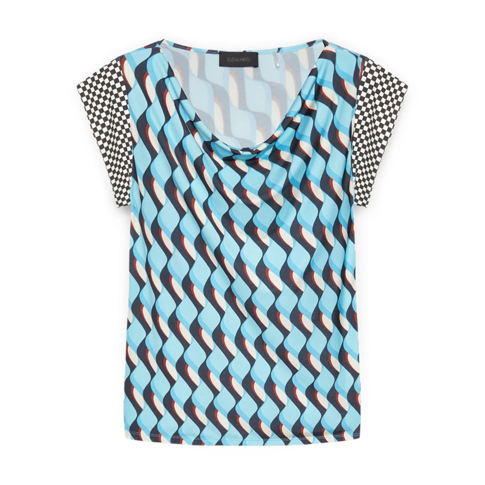 Elena Mirò Geometrisch Print T-Shirt Blue Dames