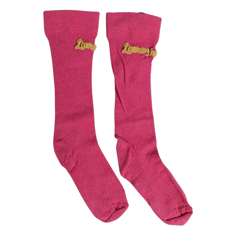 Dolce & Gabbana Pink Embroidered Cotton Mid Calf Accessory Socks - S - Image 2