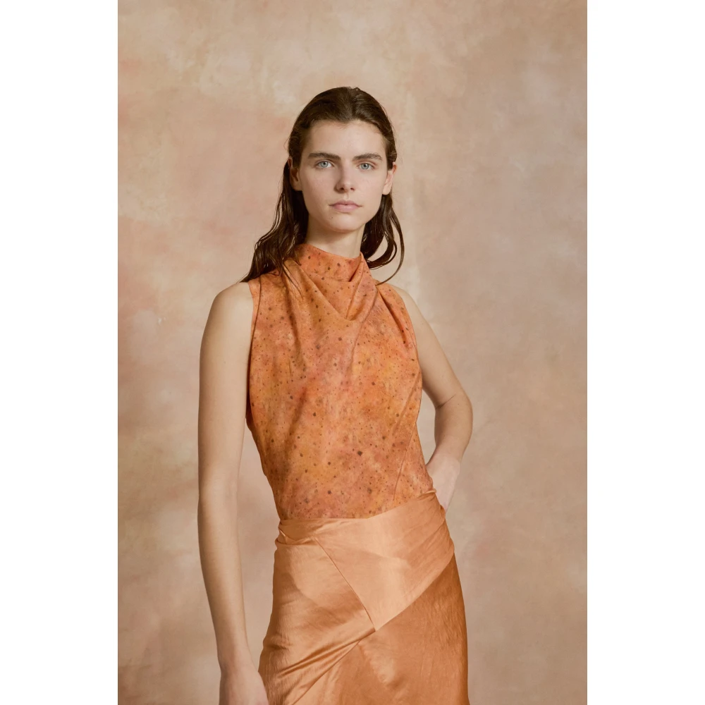 Cortana Anja zijden top sora print Orange Dames
