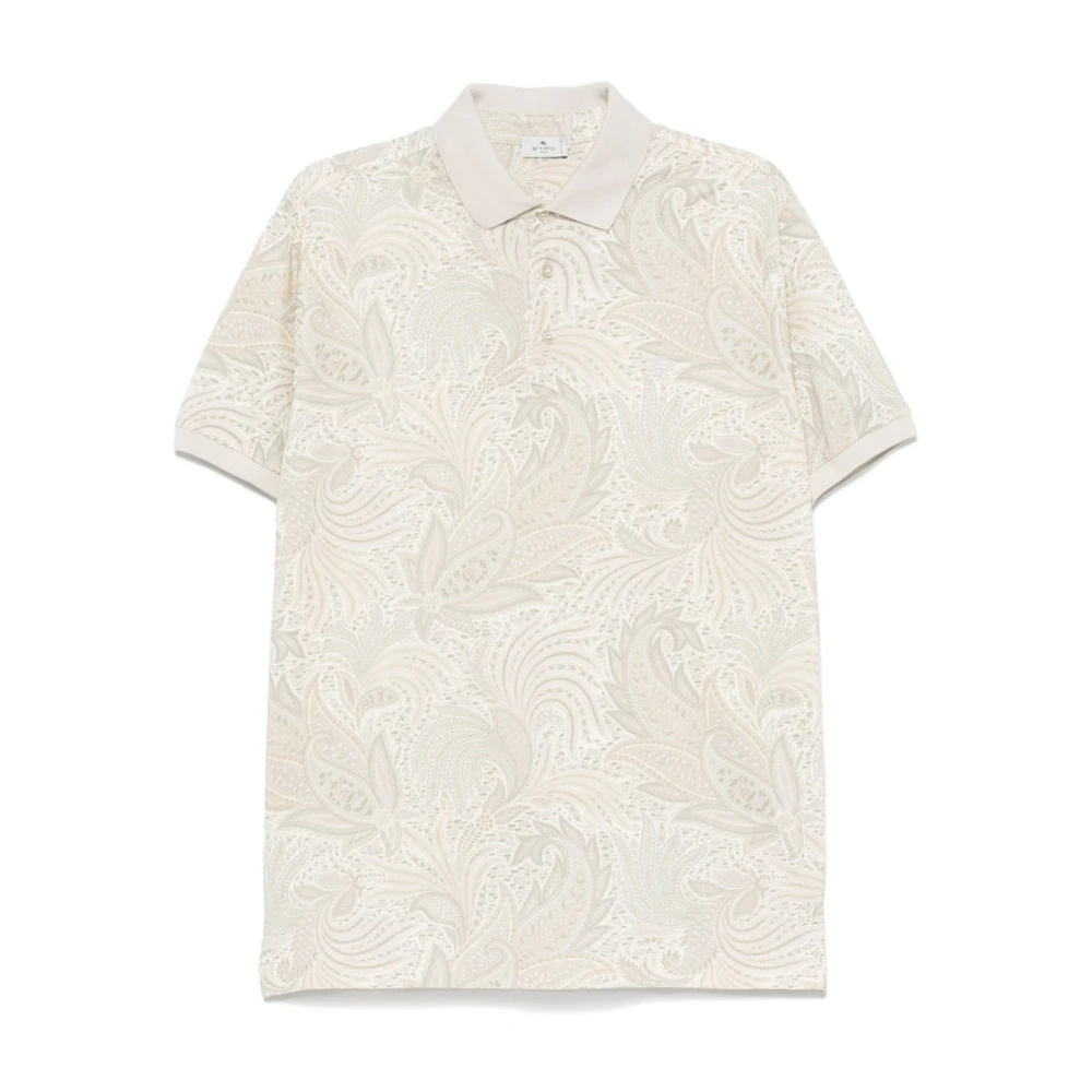 Etro Men's Beige Roma Polo With Green Amoebas - Polo Shirts - Xl - Tops
