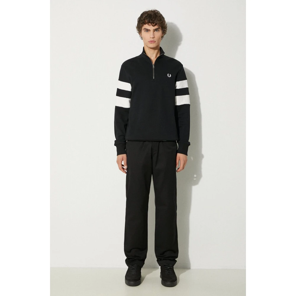 Fred Perry Zwarte Getipte Mouw Half Zip Sweat Black Heren