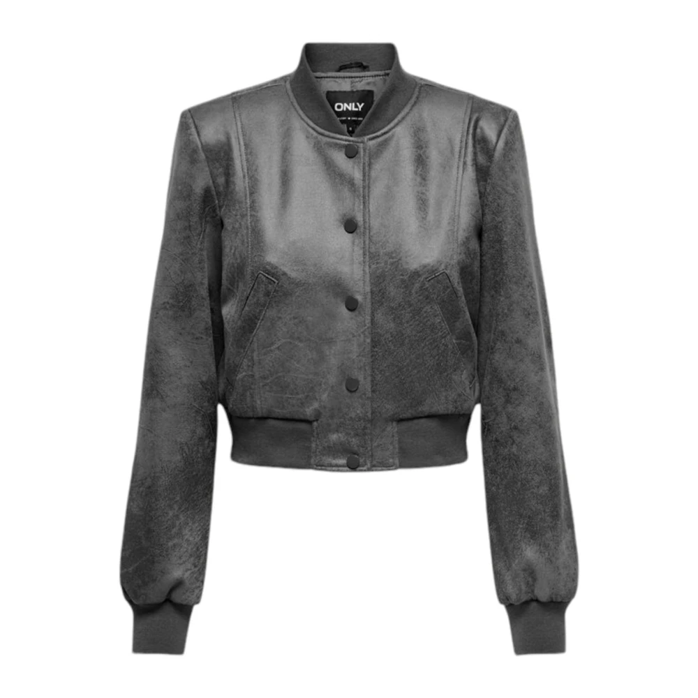 Only Grijze Faux Leren Jas met Zakken Gray Dames