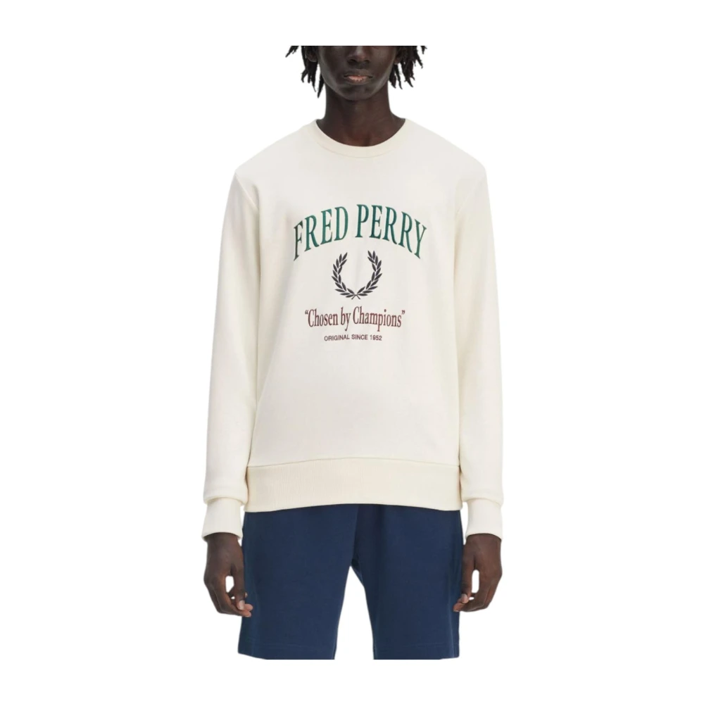 Fred Perry White Sweatshirts, Male, Xl, Elegant Laurel Embroidered Sweatshirt