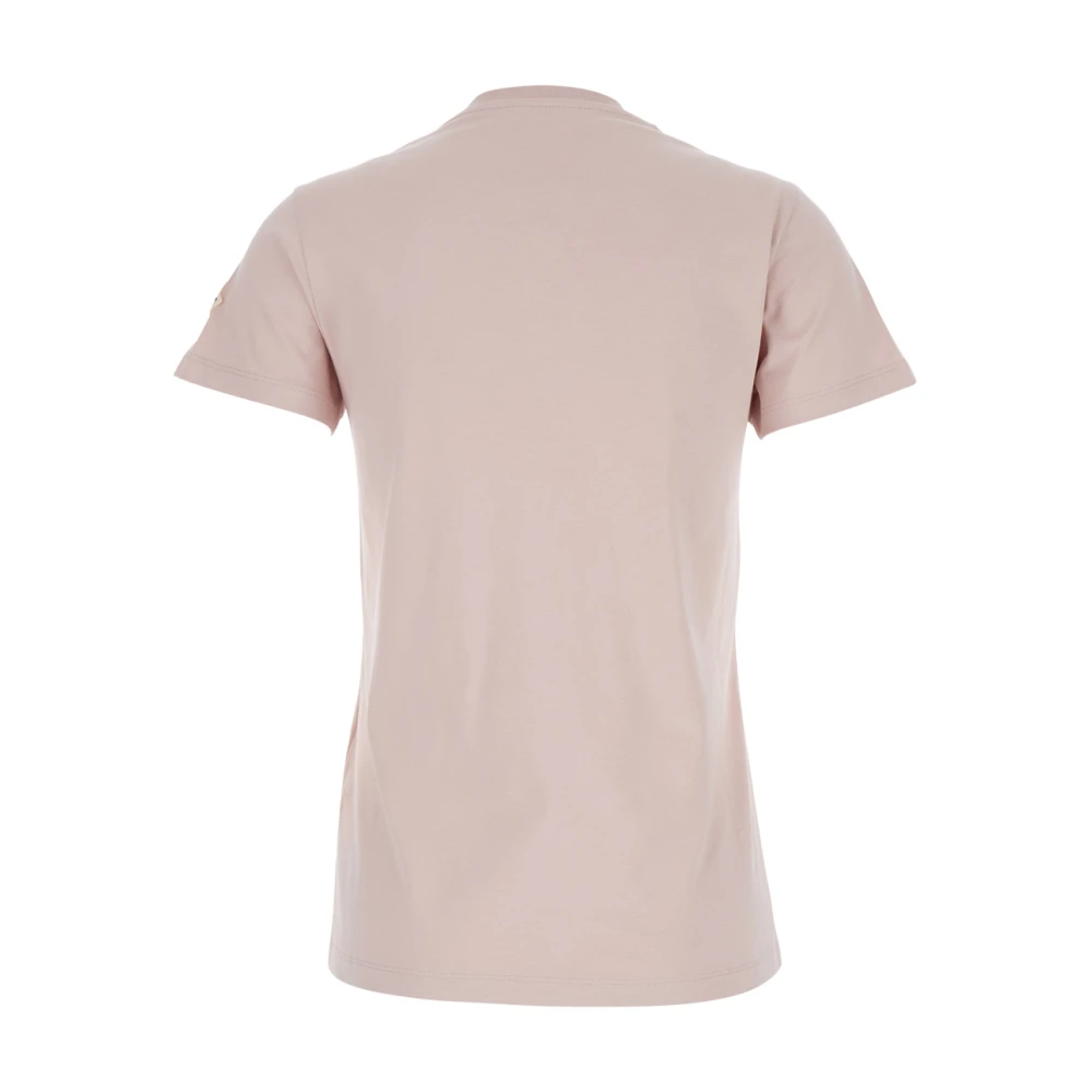 Moncler Roze Logo Geborduurd T-shirt Vrouw Katoen Pink Dames