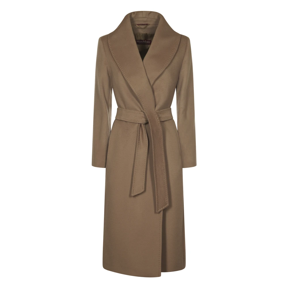 Max Mara Kameelwollen Lange Jas Met Riem Brown Dames