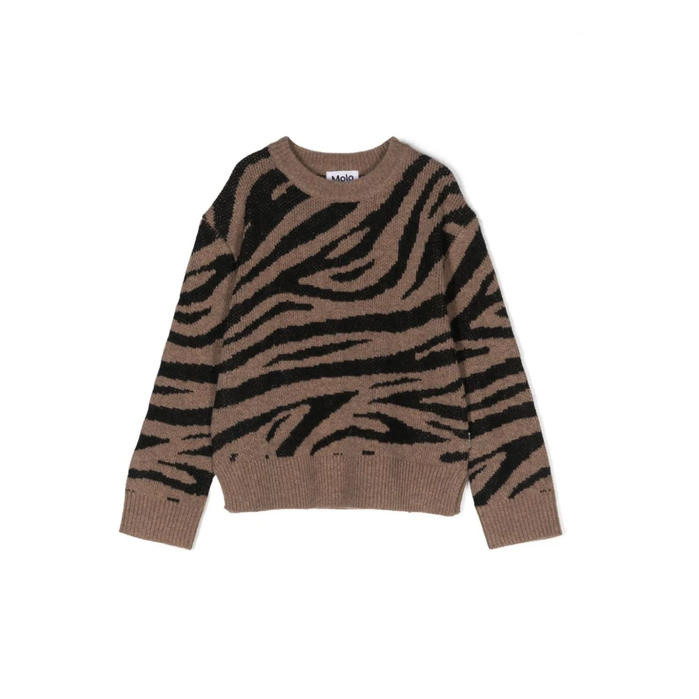 Molo Brun Zebra Jacquard Stickad Tröja Brown, Flicka