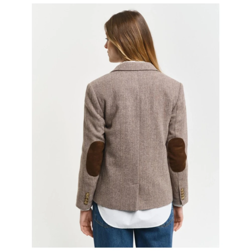 Gant Chevron Wollen Blazer met Getailleerde Kraag Beige Dames
