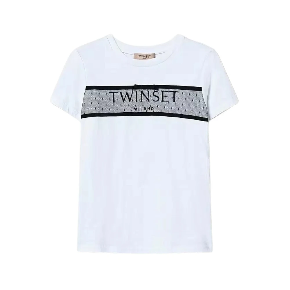 Twinset Tule Ruche Logo Geborduurd T-Shirt White Dames
