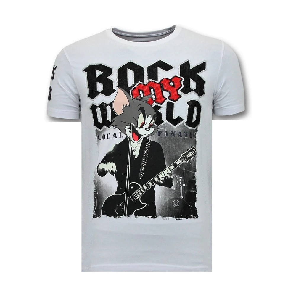 Local Fanatic Cool T-shirt Män - Rock My World Cat - 11-6366W White, Herr