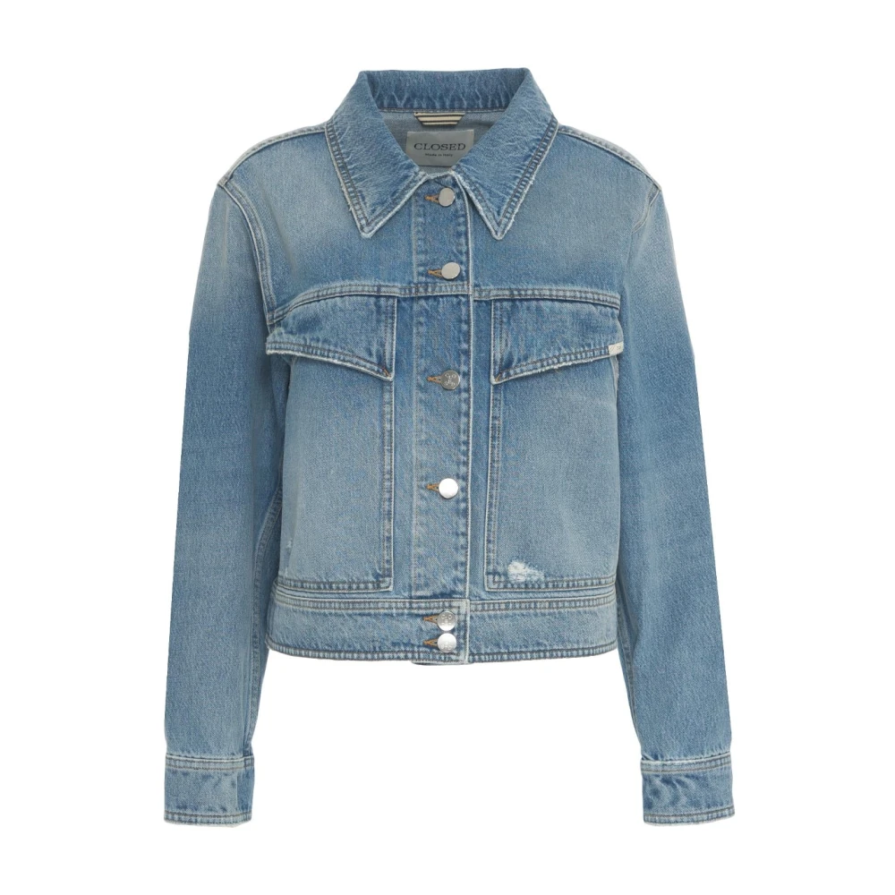 Closed Blauwe Cropped Denim Jack Stijlvol Logo Blue