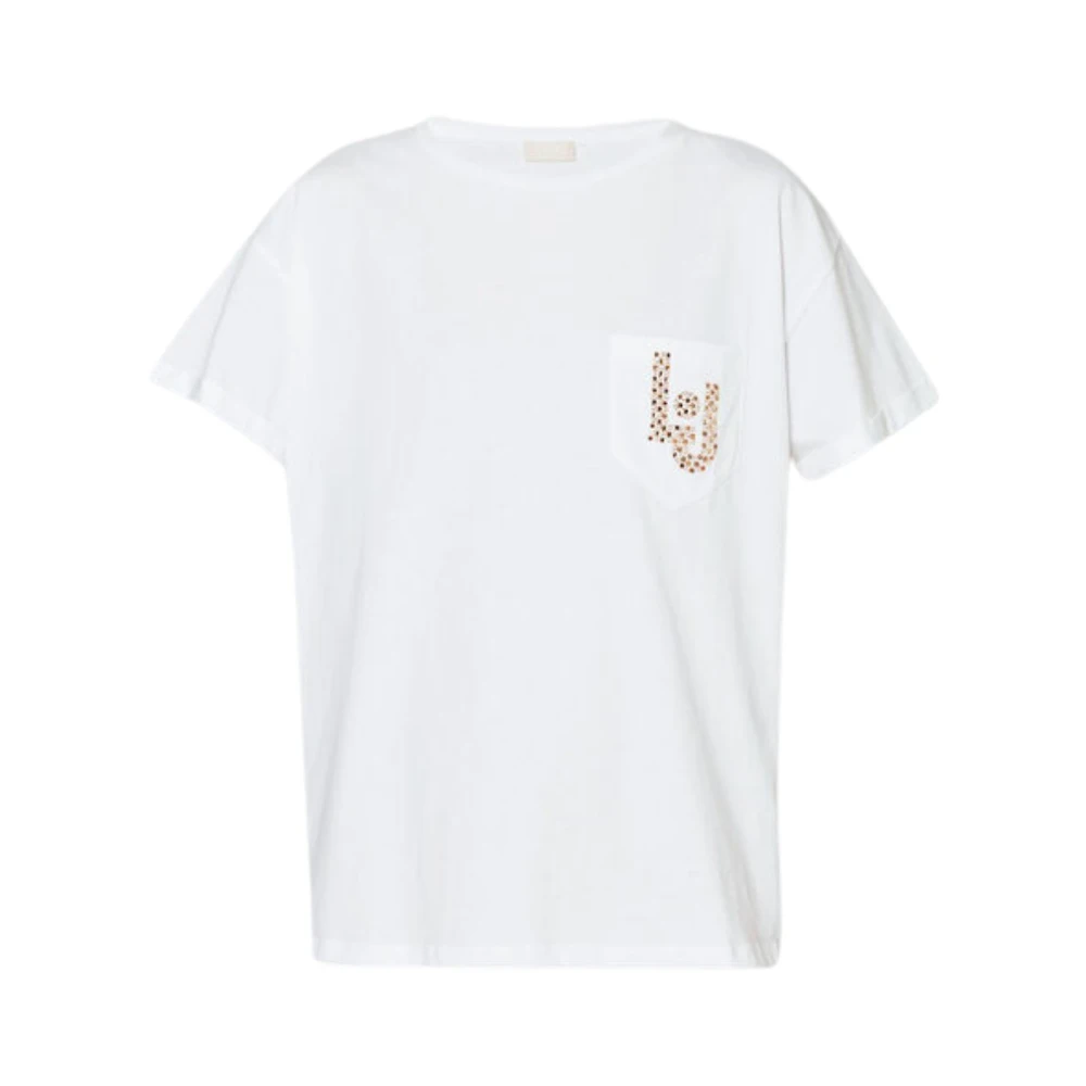 Liu Jo Witte T-shirt met zak en strass White Dames