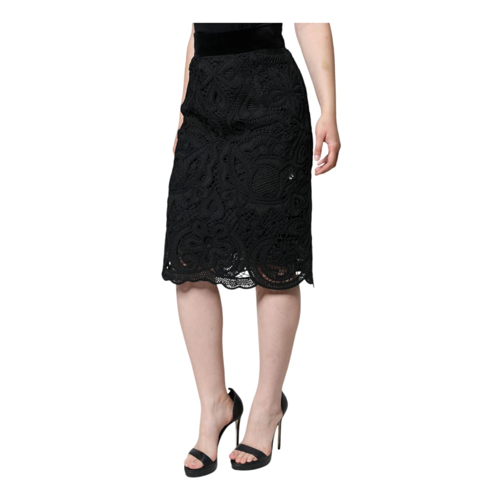 Dolce & Gabbana Zwarte Bloemenkant Potloodrok Black Dames