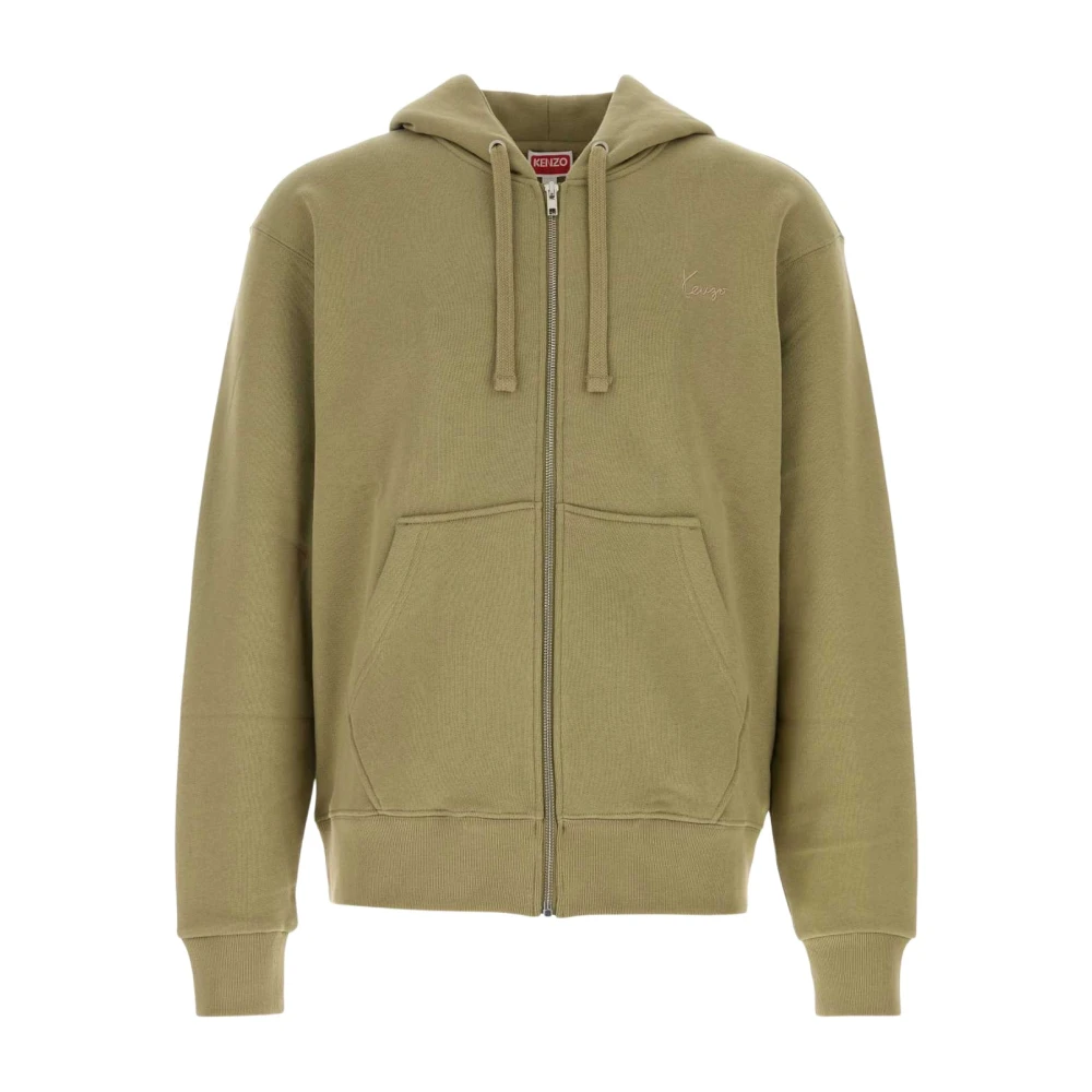 Kenzo Men's Green Zip-Throughs, Xl, Signature Embroidered Zip Hoodie
