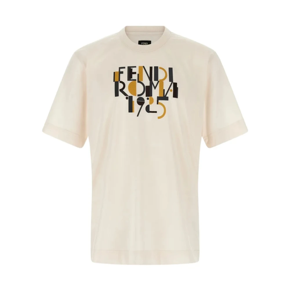 Fendi Mannelijk Beige Tops Heren, S, Roma T-Shirt Collectie 1925