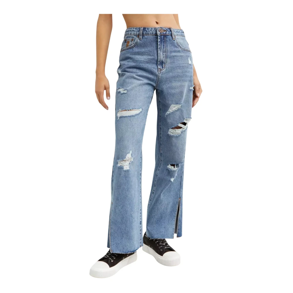 One Teaspoon Blue Distressed Wide Leg Jeans - Female - Wide Jeans - W30 - Jeans