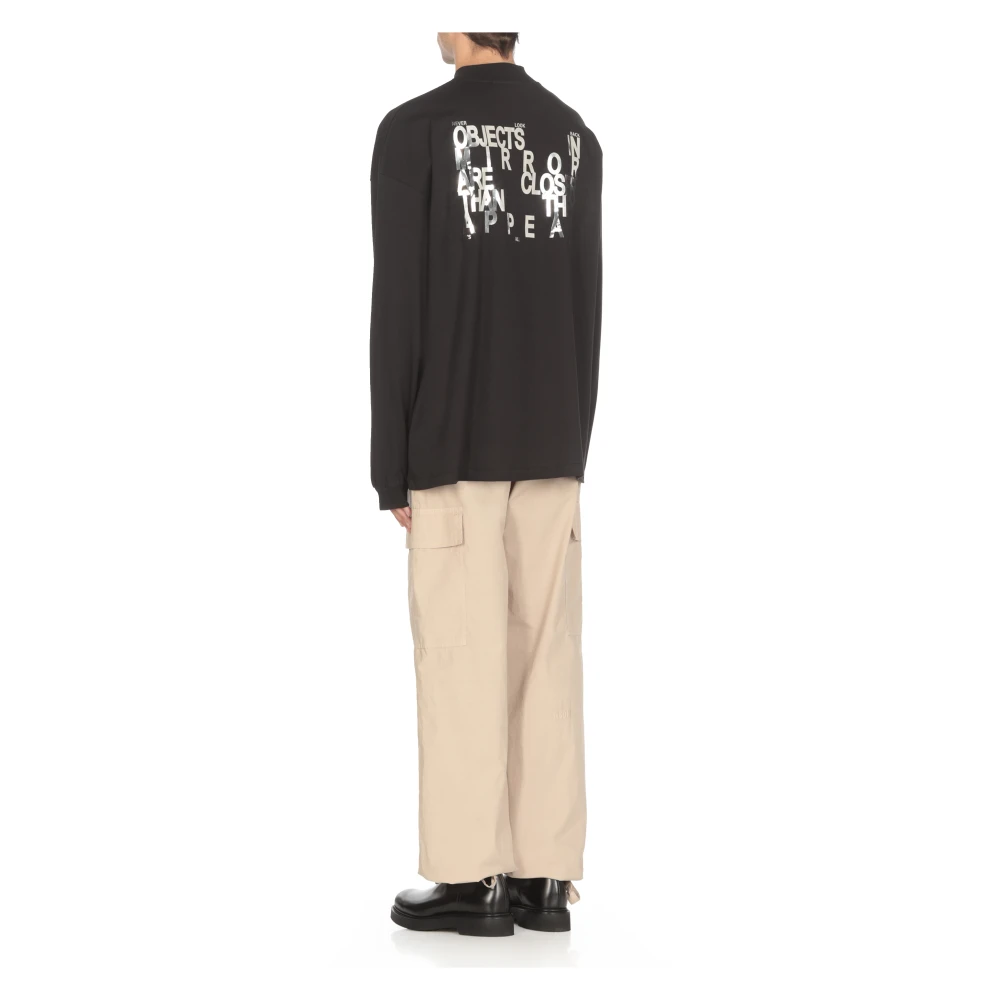 Msgm Zwart Katoenen T-shirt Hoge Hals Lange Mouwen Black Heren