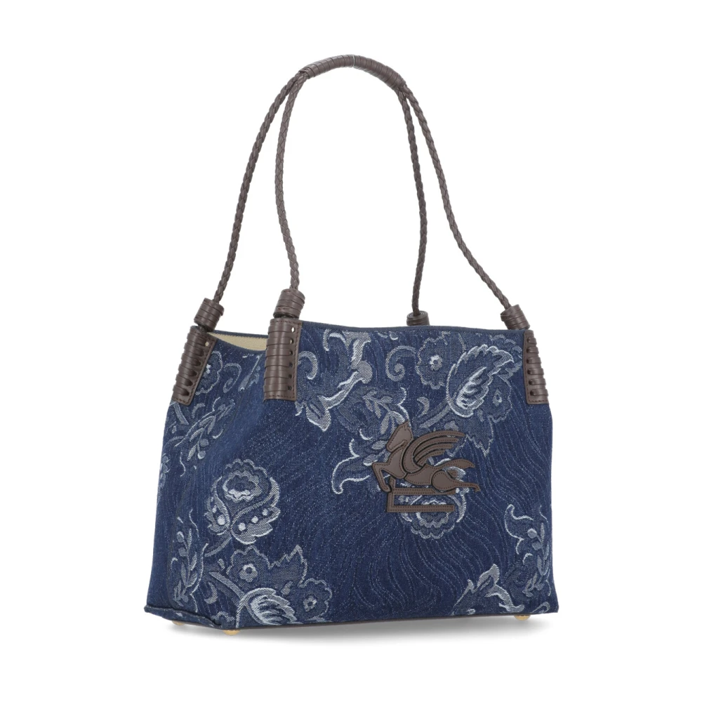ETRO Blauwe Katoenen en Leren Dames Tas Blue Dames