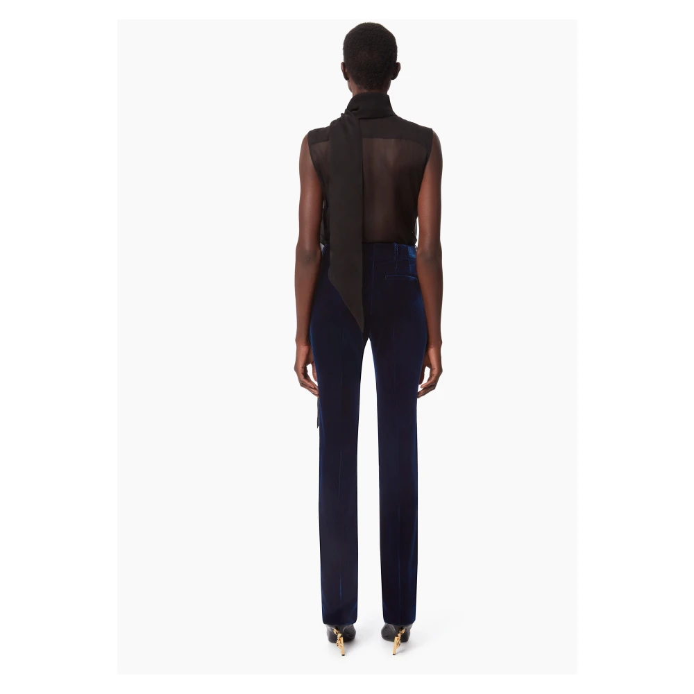 Nina Ricci Blauwe Velvet Straight Leg Broek Blue Dames
