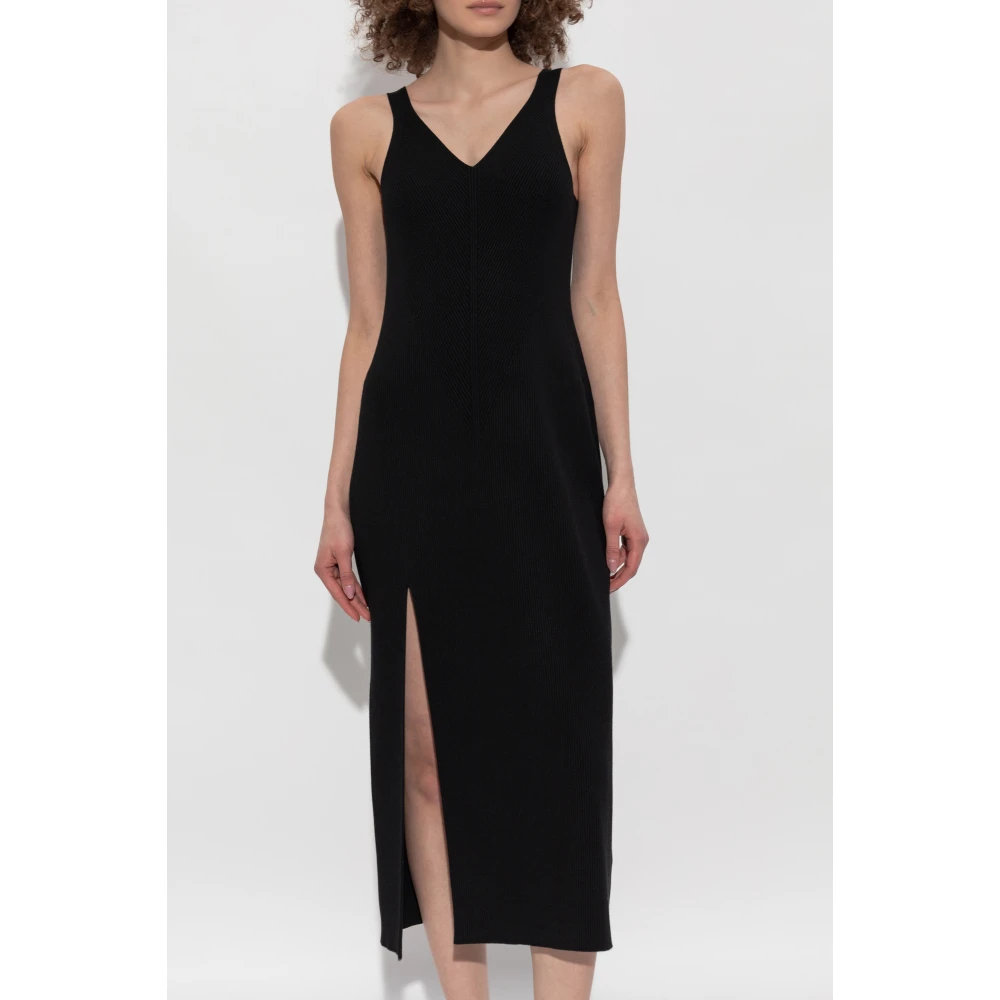 Lacoste Geribbelde jurk met bandjes Black Dames