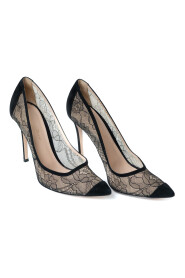 Pre-owned Black Lace Pumps with Black Suede Toe
