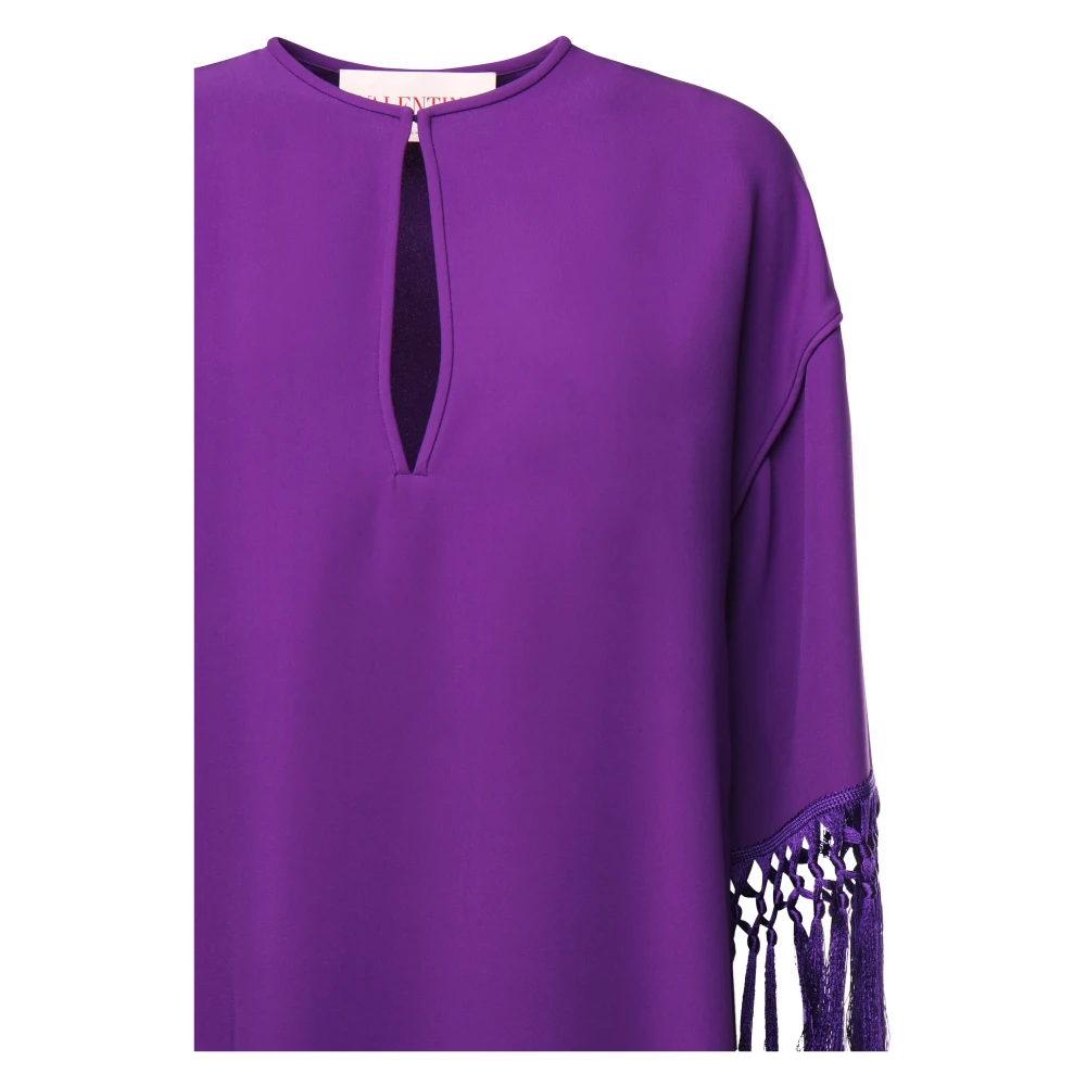 Valentino Garavani Paarse Zijden Franje Jurk Purple Dames