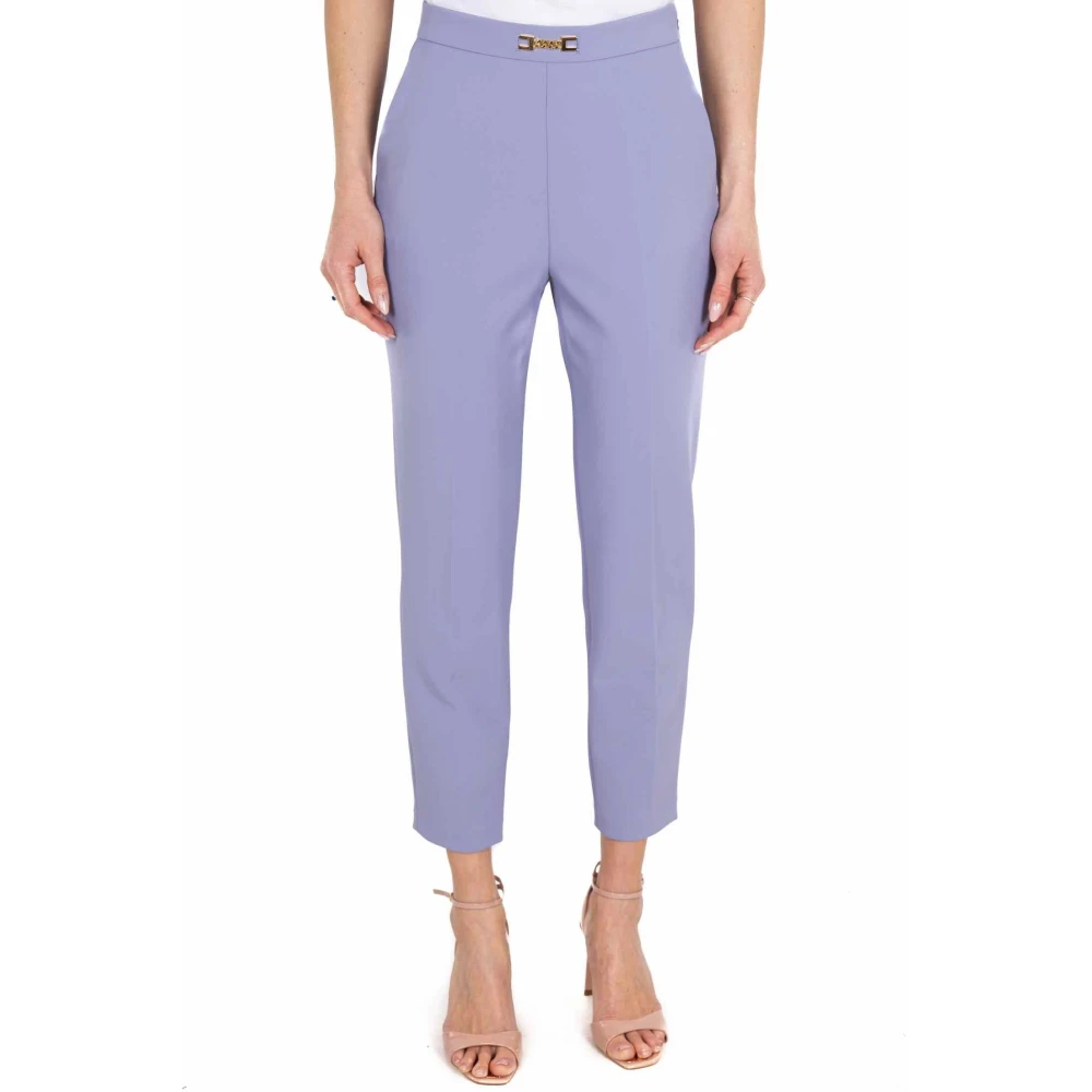 Elisabetta Franchi Hoge taille sigarettenbroek met logoklem Purple Dames
