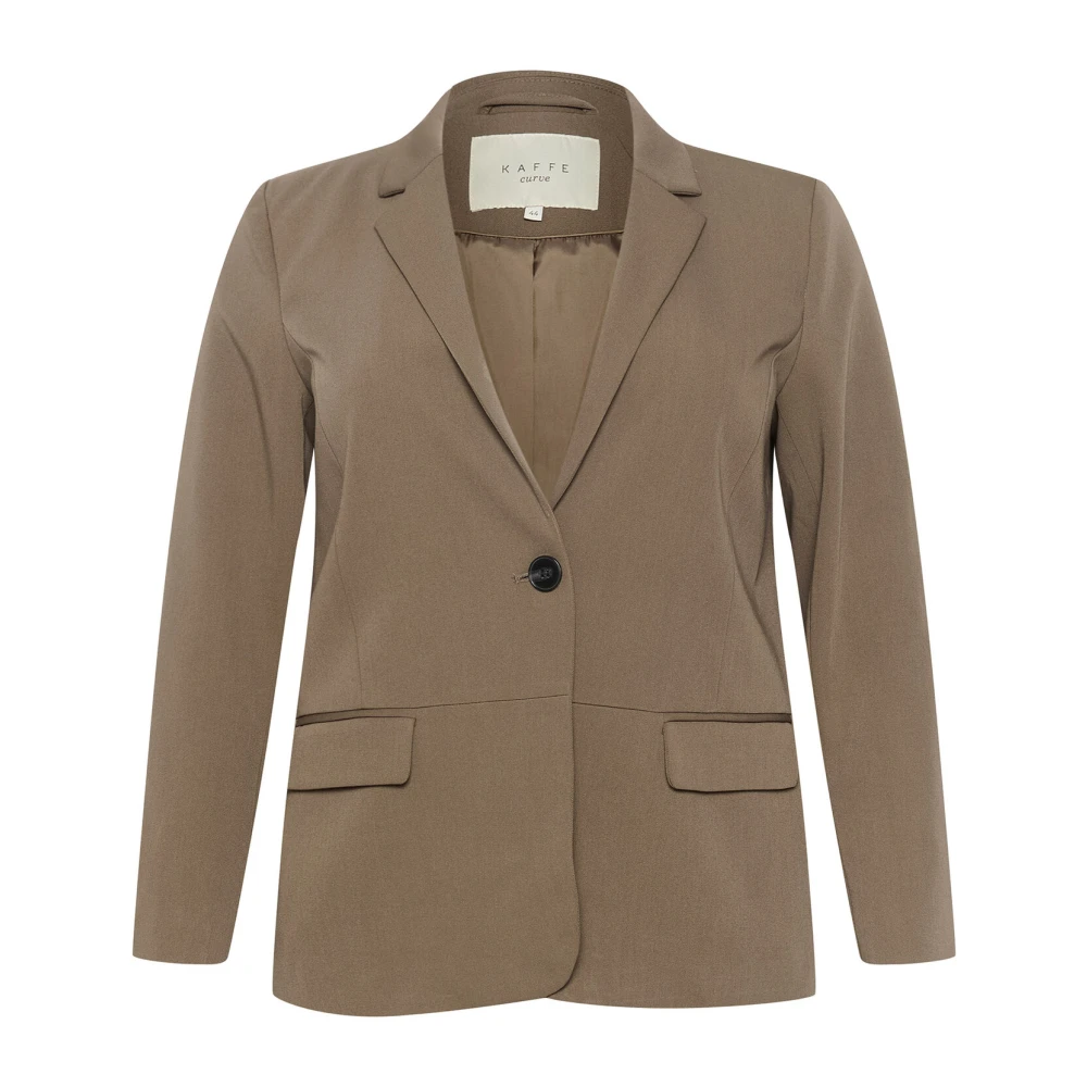 Kaffe Curve Brun Blazer med V-Ringning och Ficklock Brown, Dam