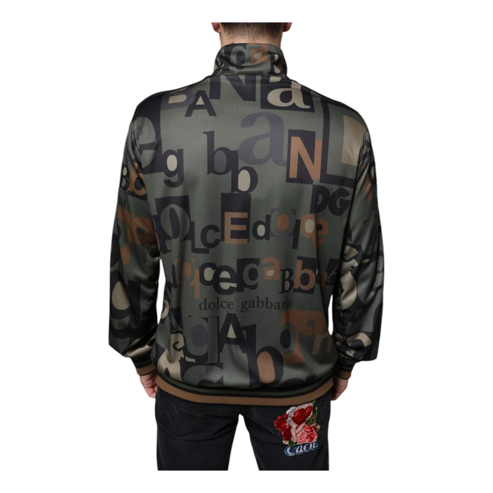 Dolce & Gabbana Logo Polyester Sweater met Gestreepte Details Green Heren